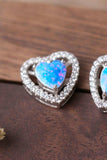 925 Sterling Silver Opal Heart Stud Earrings - Trendsi - Flyclothing LLC