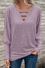 Cutout Round Neck Long Sleeve T-Shirt - Trendsi