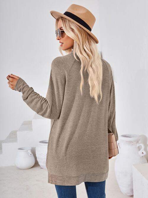 Contrast Mock Neck Long Sleeve T-Shirt - Trendsi - Flyclothing LLC