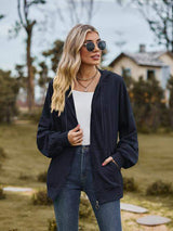 Zip Up Drawstring Long Sleeve Hooded Jacket - Trendsi - Flyclothing LLC