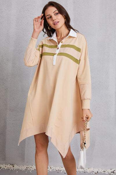Half Button Handkerchief Hem Dress - Trendsi - Flyclothing LLC