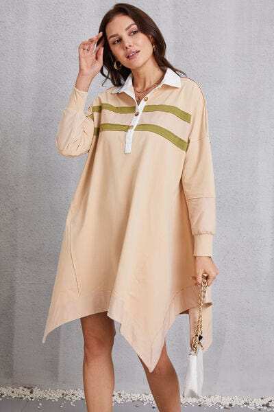 Half Button Handkerchief Hem Dress - Trendsi - Flyclothing LLC