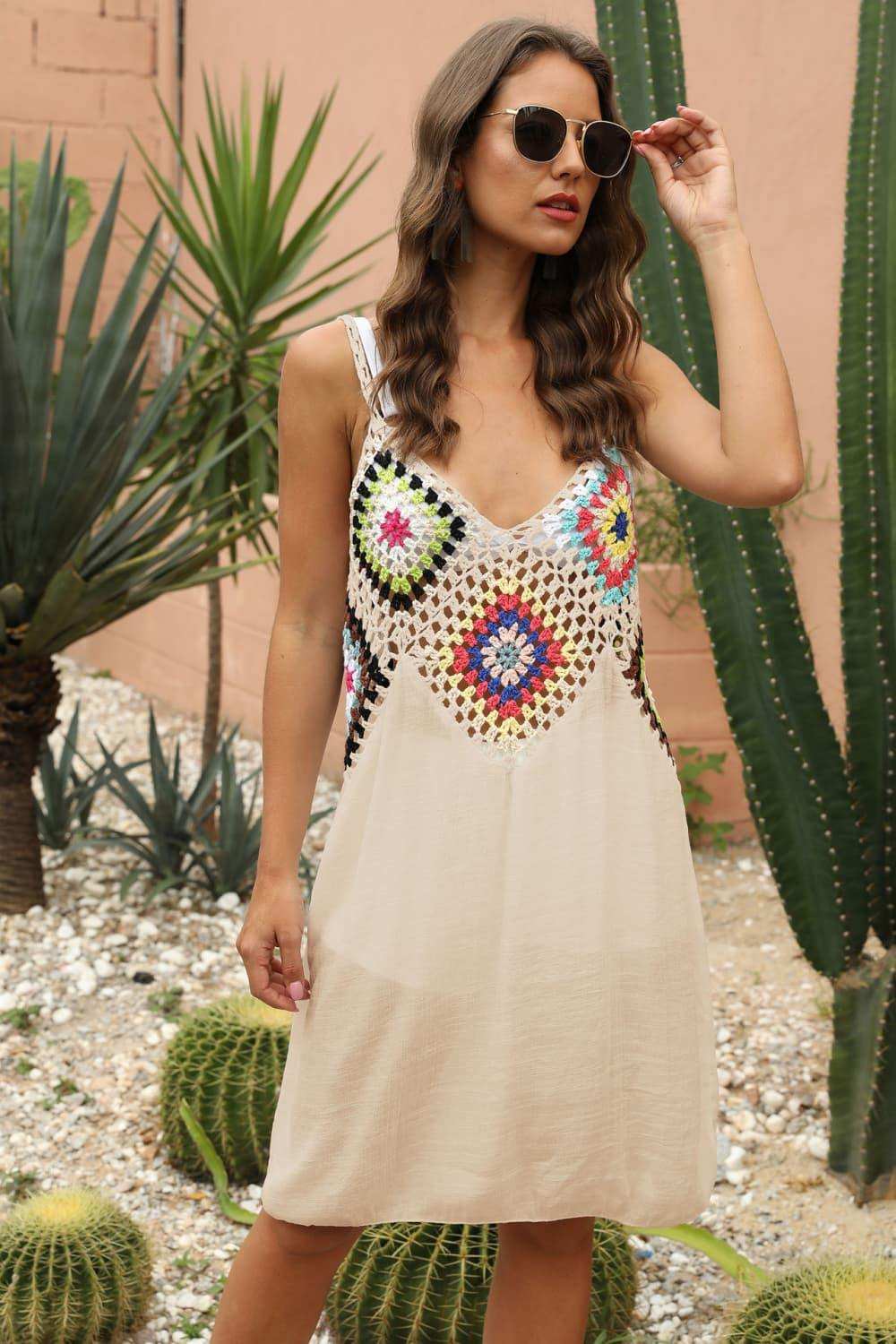 Openwork Sleeveless Embroidery Dress - Trendsi - Flyclothing LLC