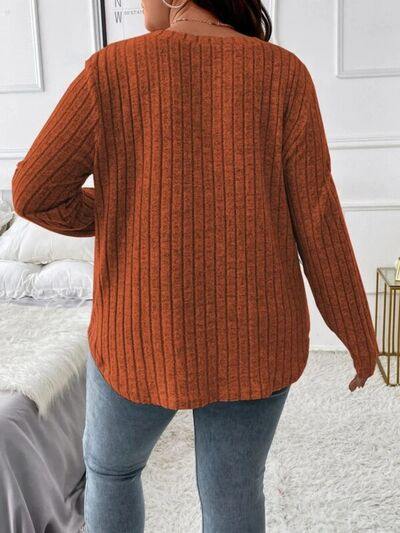 Plus Size V-Neck Long Sleeve T-Shirt - Trendsi