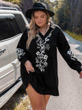 Plus Size Embroidered Long Sleeve Mini Dress - Trendsi - Flyclothing LLC