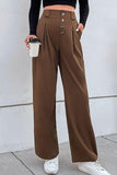 Button-Fly Pleated Waist Wide Leg Pants with Pockets - Trendsi