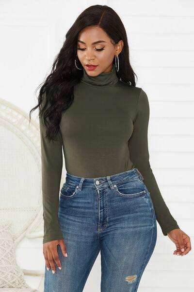 Turtleneck Long Sleeve Bodysuit - Trendsi - Flyclothing LLC