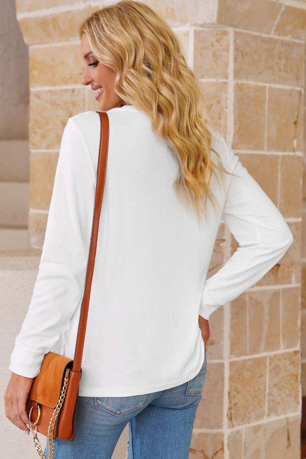 Round Neck Long Sleeve Top - Trendsi - Flyclothing LLC