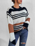 Striped Round Neck Sweater - Trendsi - Flyclothing LLC