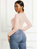 Round Neck Long Sleeve Bodysuit - Trendsi - Flyclothing LLC