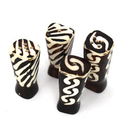 African Natural Bone Salt & Pepper Shakers, Traditional Batik Designs - Jedando