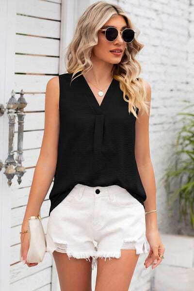 Texture V-Neck Sleeveless Top - Trendsi - Flyclothing LLC