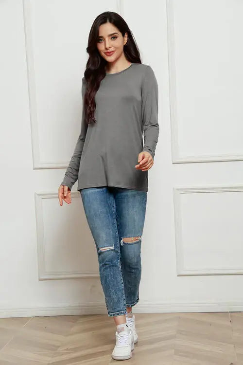 Basic Bae Full Size Round Neck Long Sleeve Top - Trendsi - Flyclothing LLC