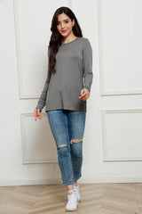 Basic Bae Full Size Round Neck Long Sleeve Top - Trendsi - Flyclothing LLC