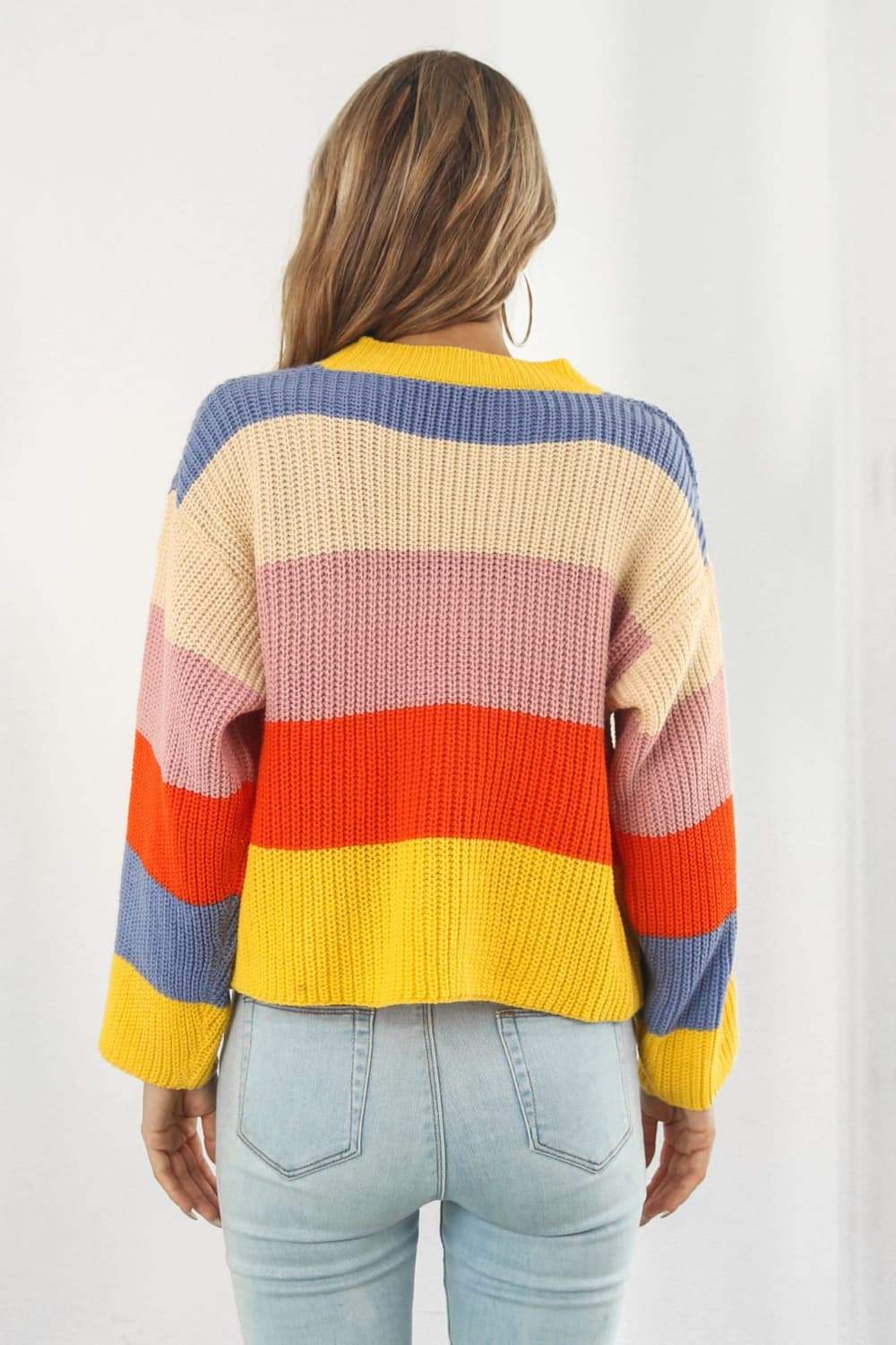 Color Block Button-Down Dropped Shoulder Cardigan - Trendsi - Flyclothing LLC