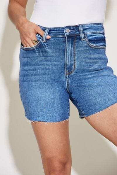 Judy Blue Full Size High Waist Slim Denim Shorts - Trendsi - Flyclothing LLC