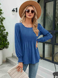 Smocked Round Neck Lantern Sleeve Blouse - Trendsi - Flyclothing LLC