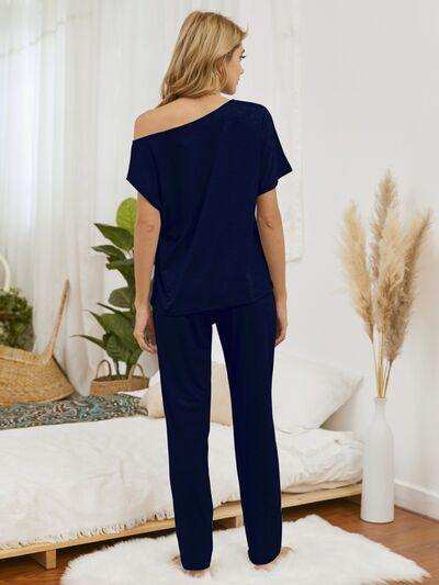 Round Neck Top and Pants Lounge Set - Trendsi - Flyclothing LLC