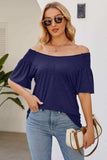 Smocked Round Neck Flutter Sleeve T-Shirt - Trendsi - Flyclothing LLC