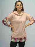 Plaid Drawstring Drop Shoulder Slit Hoodie - Trendsi
