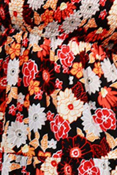 Floral Smocked Balloon Sleeve Tiered Dress - Trendsi - Flyclothing LLC