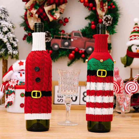 2-Piece Cable-Knit Wine Bottle Covers - Trendsi