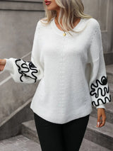 Contrast Drop Shoulder Round Neck Sweater - Trendsi - Flyclothing LLC