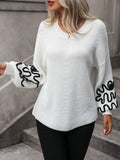 Contrast Drop Shoulder Round Neck Sweater - Trendsi