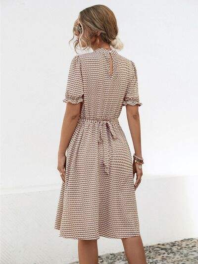 Printed Mock Neck Flounce Sleeve Dress - Trendsi - Flyclothing LLC