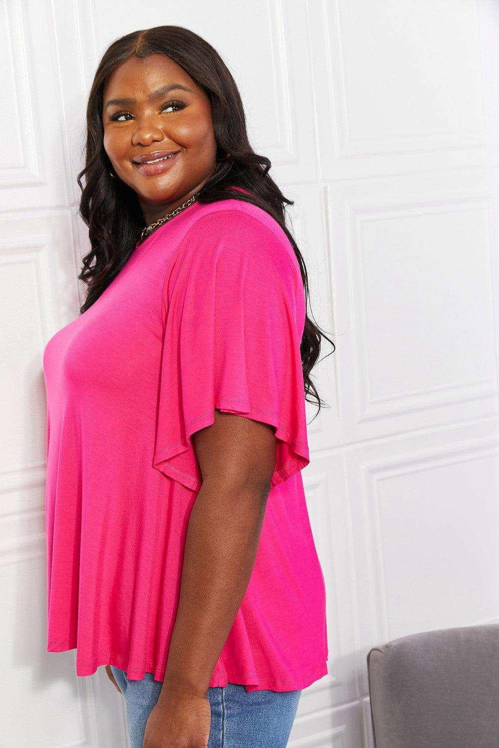 Yelete Full Size More Than Words Flutter Sleeve Top - Trendsi - Flyclothing LLC
