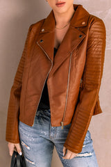 Ribbed Faux Leather Jacket - Flyclothing LLC