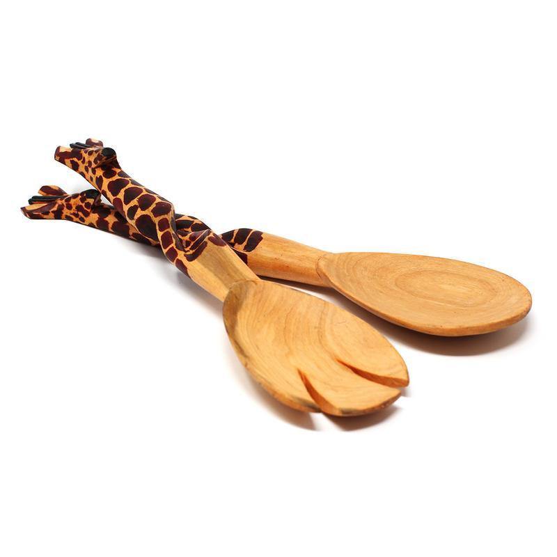 Hand-Carved Giraffe Salad Serving Set - Jedando Handicrafts - Flyclothing LLC