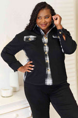 Double Take Plaid Collared Dropped Shoulder Jacket - Trendsi - Flyclothing LLC