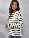 Striped Round Neck Dropped Shoulder Sweater - Trendsi - Flyclothing LLC