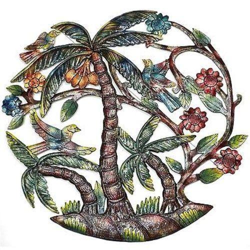Colorful Palm Trees Hand Painted Metal Wall Art - Croix des Bouquets - Croix des Bouquets