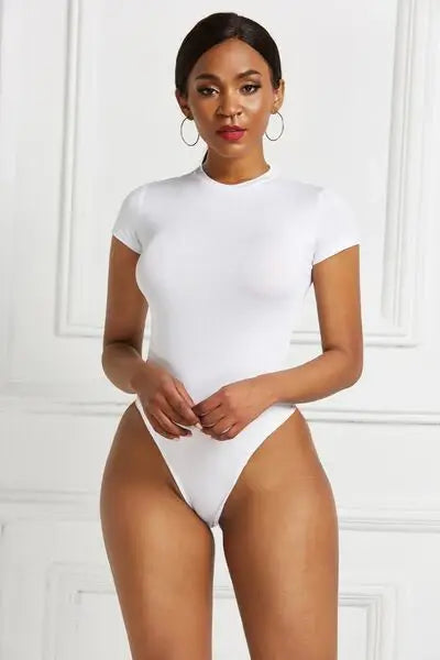 Round Neck Short Sleeve Bodysuit - Trendsi - Flyclothing LLC