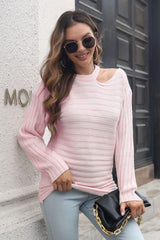 Ribbed Cold Shoulder Round Neck Pullover Sweater - Trendsi