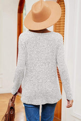 Eyelet Ribbed Round Neck Long Sleeve T-Shirt - Trendsi - Flyclothing LLC
