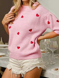 Heart Embroidered Dropped Shoulder Sweater - Trendsi - Flyclothing LLC