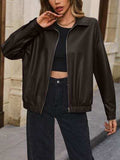 Pocketed Zip Up Collared Neck Jacket - Trendsi - Flyclothing LLC
