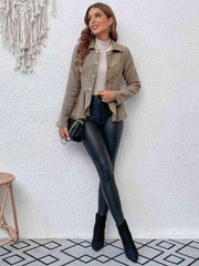 Ruffle Hem Collared Blazer - Trendsi