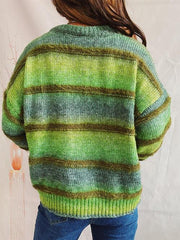 Striped Round Neck Long Sleeve Sweater - Flyclothing LLC