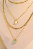 Copper 14K Gold Pleated Round Shape Aventurine Pendant Necklace - Trendsi - Flyclothing LLC