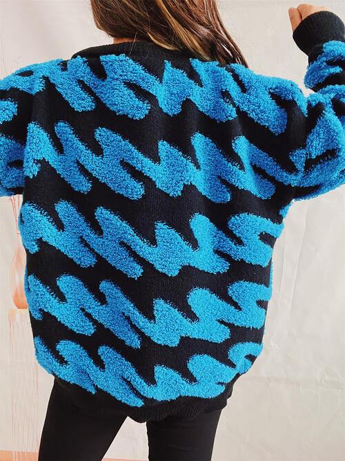 Ribbed Striped Dropped Shoulder Sweater - Trendsi