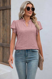 Eyelet Notched Neck Flutter Sleeve Top - Trendsi - Flyclothing LLC