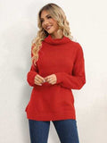 Slit Turtleneck Dropped Shoulder Sweater - Trendsi - Flyclothing LLC