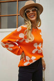 Floral Print Round Neck Dropped Shoulder Pullover Sweater - Trendsi - Flyclothing LLC