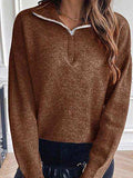Half Zip Dropped Shoulder Sweater - Trendsi - Flyclothing LLC