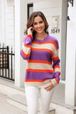 Color Block Round Neck Dropped Shoulder Sweater - Trendsi - Flyclothing LLC