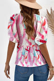 Printed V-Neck Babydoll Blouse - Trendsi - Flyclothing LLC